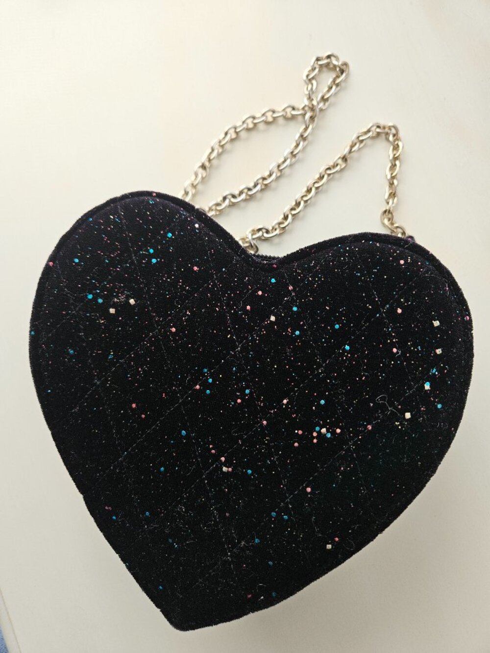J.Crew Crewcuts Velvet Feel Glitter Heart Purse Gold Chain EUC
